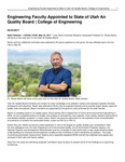 Engineering Faculty Appointed to State of Utah Air Quality Board | College of Engineering by USU College of Engineering