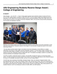 USU Engineering Students Receive Design Award | College of Engineering by USU College of Engineering